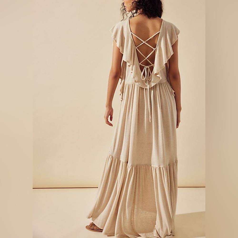Free People Terrazo Maxi Dress - Elegant Cream Ruffle Maxi Dress NWOT